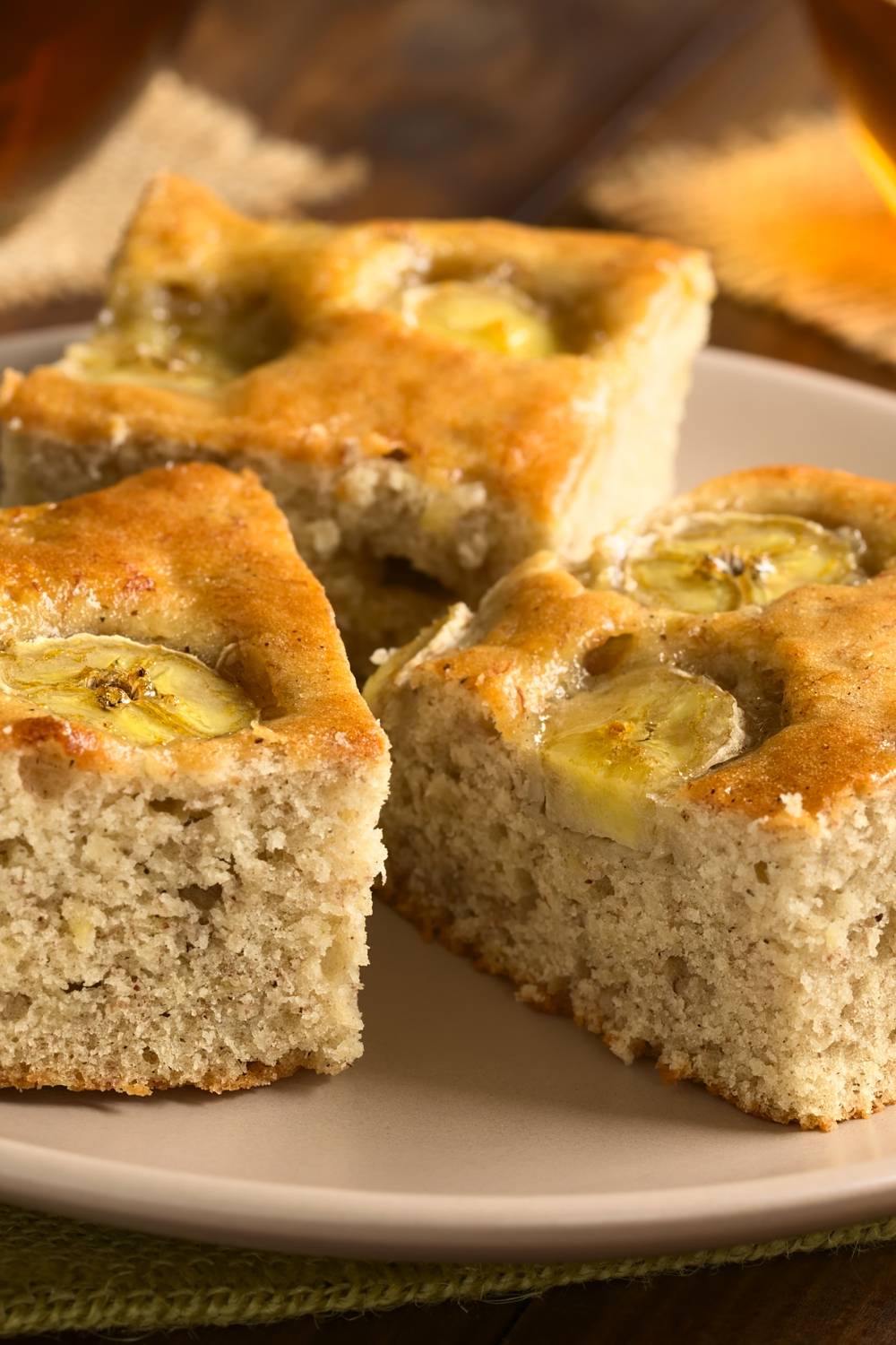 Slices of banana cake on a plate.
