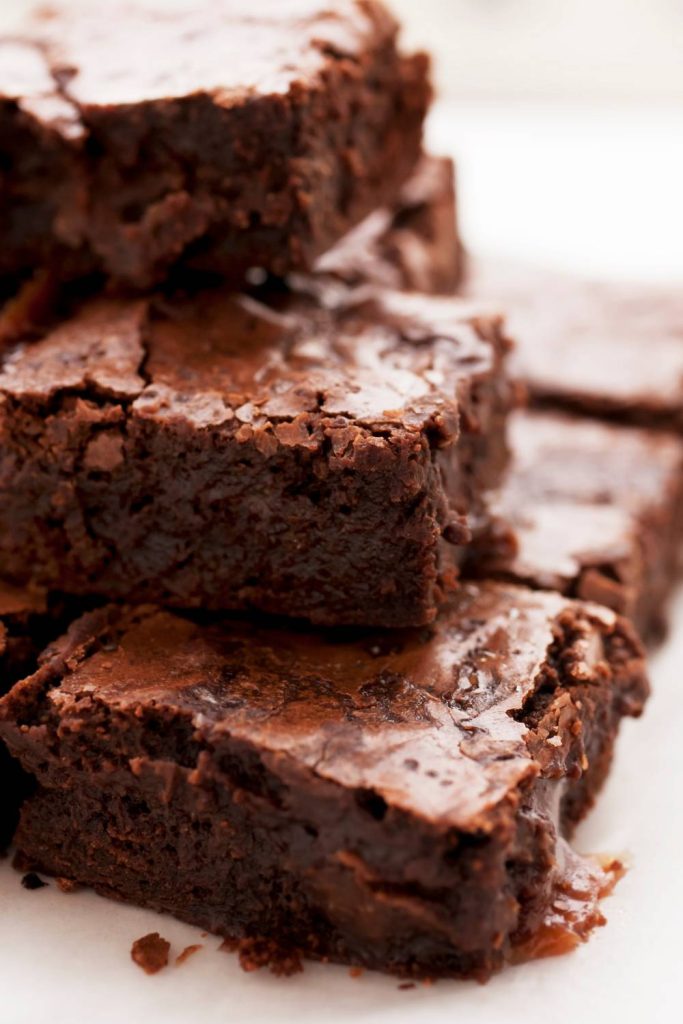 Close-up of fudgy brownies made in a slow cooker.