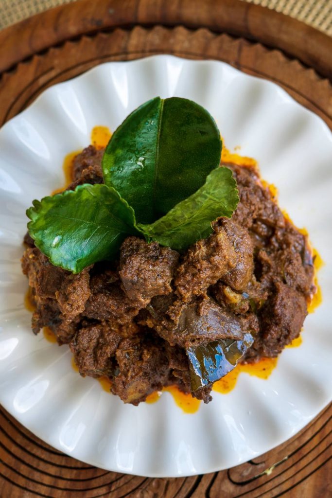 Traditional beef rendang dish made in a slow cooker.