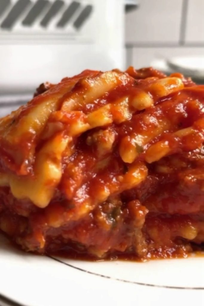 Slow Cooker Ravioli Lasagna on a white plate.