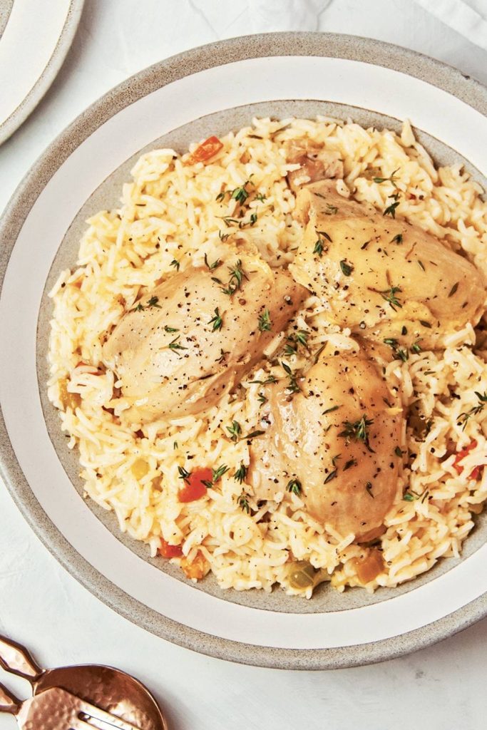 Slow Cooker Braised Chicken Thighs and Rice