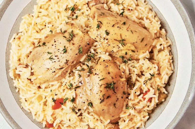 Slow Cooker Braised Chicken Thighs and Rice