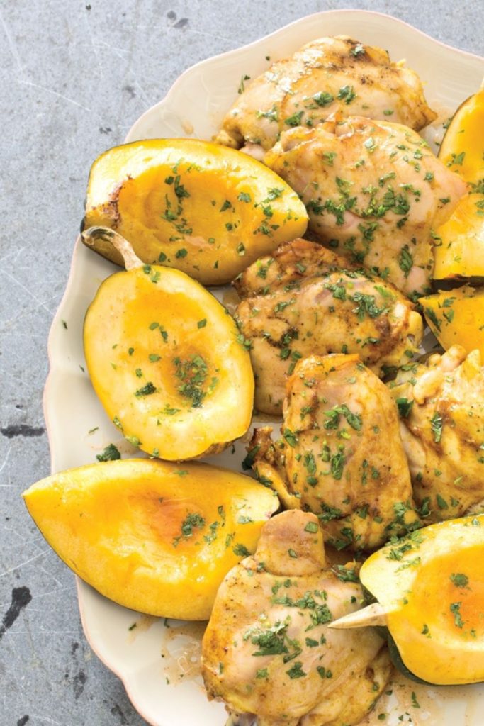 Slow Cooker Curried Chicken Thighs with Acorn Squash