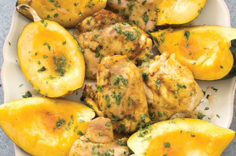 Slow Cooker Curried Chicken Thighs with Acorn Squash