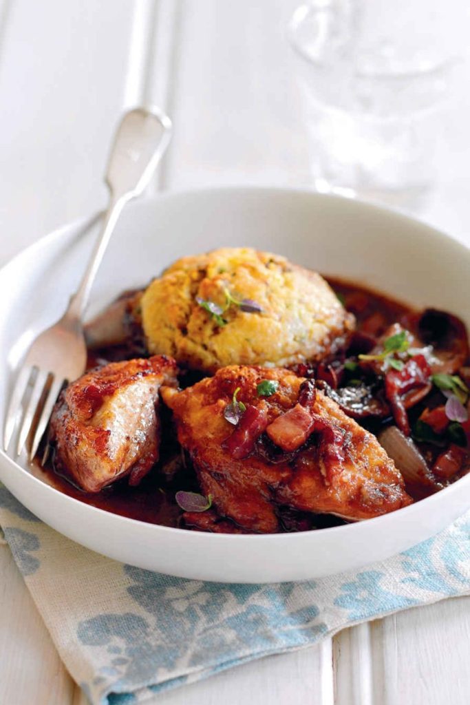 Chicken Red Wine Casserole with Herby Dumplings