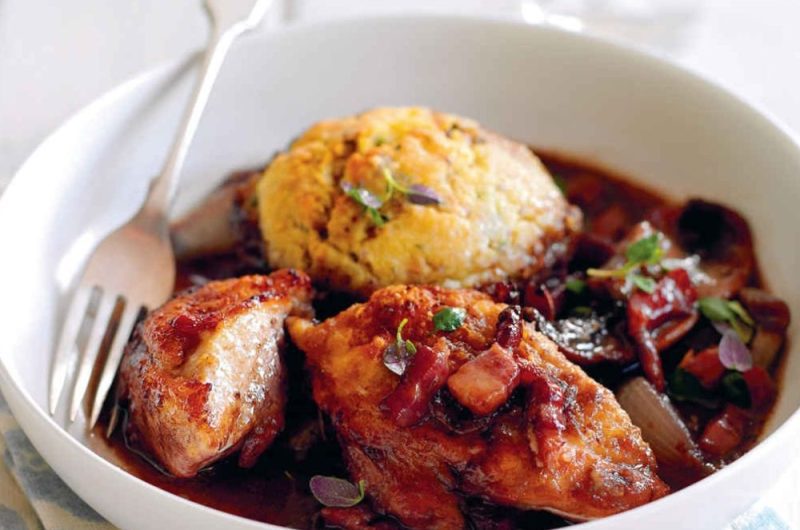 Chicken Red Wine Casserole with Herby Dumplings