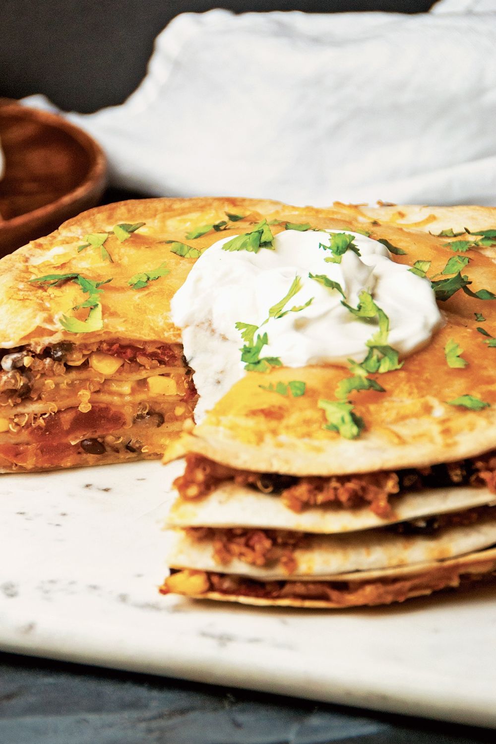 Slow Cooker Black Bean And Quinoa Enchilada Pie