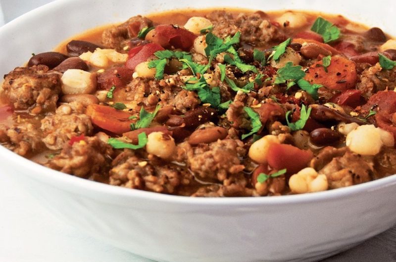 Slow Cooker Hominy, Bean And Sausage Soup