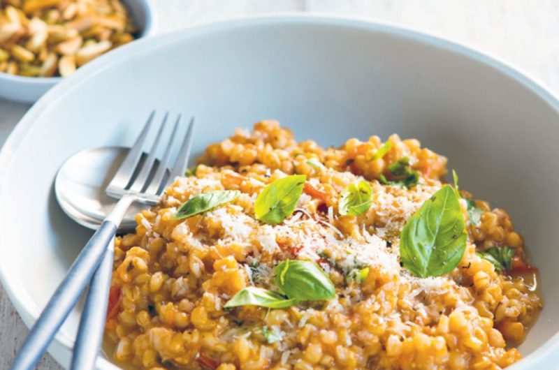 Slow Cooker Tomato And Basil Barley Risotto